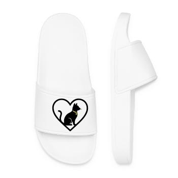 Cat Heart Silhouette Cute Pet Lover - Women’s Pool Sliders - white - Front