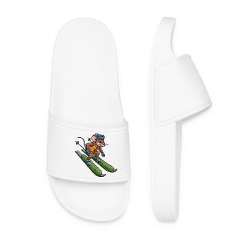 Cute Mouse Rat Ski Skier Cucumber Winter Getaway - Women’s Pool Sliders - white - Front