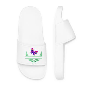 Butterfly Laurel Wreath with Namespace - Women’s Pool Sliders - white - Front