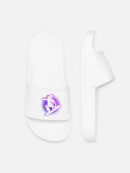 Neon Snowboarder Retro Vaporwave - Women’s Pool Sliders - white