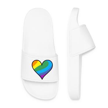 Rainbow Heart Pride Print - Women’s Pool Sliders - white - Front