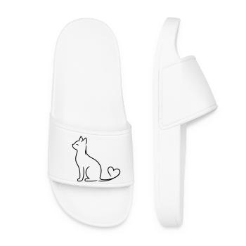 Elegant Cat with Heart Tail | Minimal Love Line Ar - Frauen Badelatschen - Weiß - Vorne