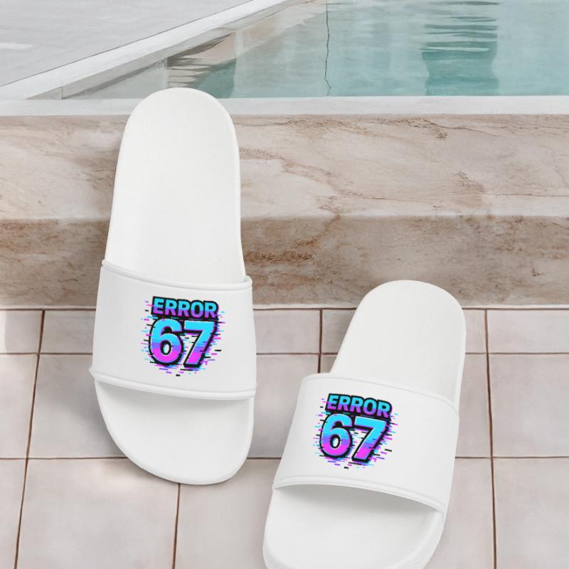 Error 67 Six Seven Glitch Cyber Meme Gift Idea Women’s Pool Sliders