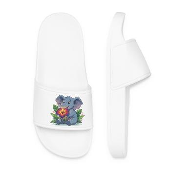 Elefant mit Hibiskusblüte - Frauen Badelatschen - Weiß - Vorne
