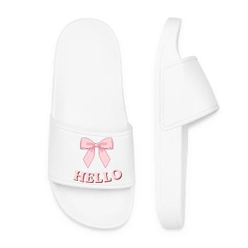 Pinkes Hello mit Schleifenband - Frauen Badelatschen - Weiß - Vorne