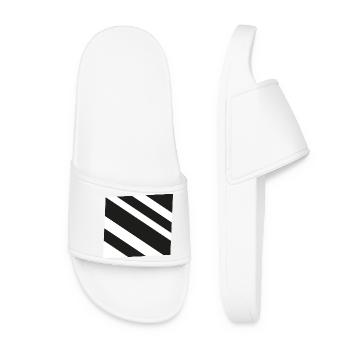 Diagonal Black White Stripe Pattern - Women’s Pool Sliders - white - Front
