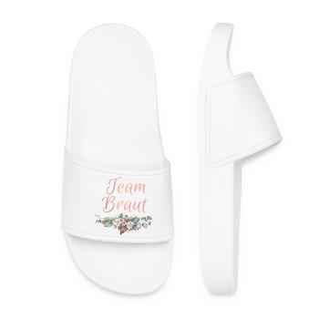 Team Braut Ringe Blumen JGA Junggesellenabschied - Frauen Badelatschen - Weiß - Vorne
