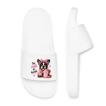 Too Cute To Handle French Bulldog Strawberry - Women’s Pool Sliders - white - Front