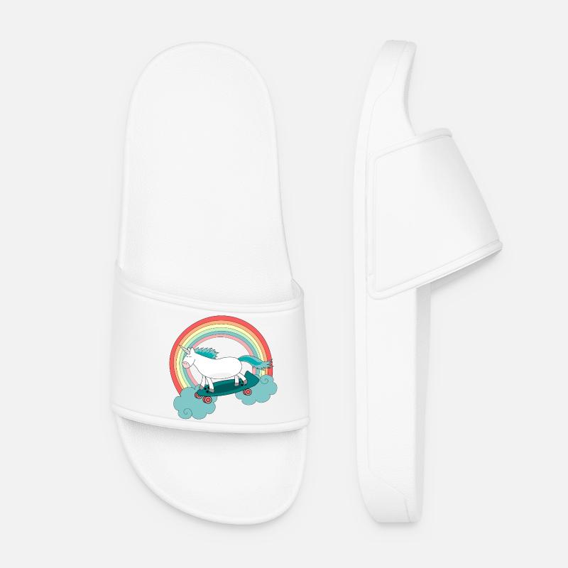 Einhorn Skateboard Longboard Regenbogen - Frauen Badelatschen - Weiß