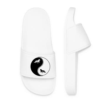 Icelandic horses Yin Yang, Icelandic horse Tölt, Icelanders - Women’s Pool Sliders - white - Front