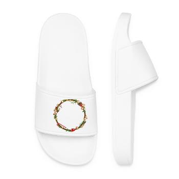 weihnachtlicher Rahmen aus Grünzeug und Süßem - Frauen Badelatschen - Weiß - Vorne