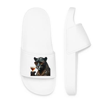 Chic panther with sunglasses and drink - Women’s Pool Sliders - white - Front
