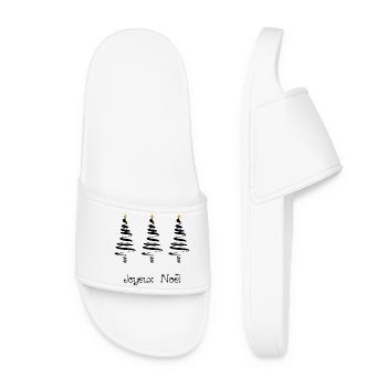SAPIN. NOËL. MERRY CHRISTMAS. BONNE ANNEE - Claquettes Femme - blanc - Devant