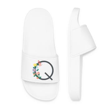Elegant letter 'Q' with flowers - Women’s Pool Sliders - white - Front