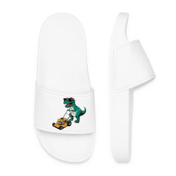 Dinosaur with Sunglasses Mowing Lawn - Women’s Pool Sliders - white - Front