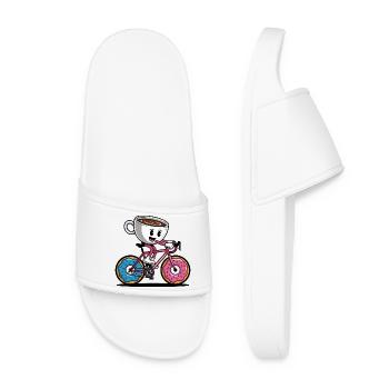 Mug with a Smile on a Donut Bike - Women’s Pool Sliders - white - Front