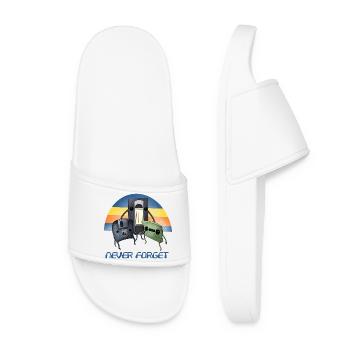 Never Forget Retro 90s Cassette VHS Floppy Disk  - Women’s Pool Sliders - white - Front