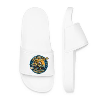 Cool Penguin Crane Operator Construction Worker Cartoon - Women’s Pool Sliders - white - Front