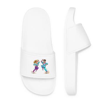 Retro aerobic couple in motion - Women’s Pool Sliders - white - Front
