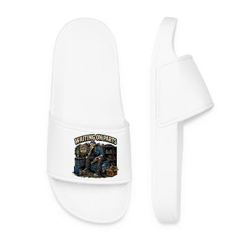 Waiting for Parts | Humor Mechanical Skeleton - Women’s Pool Sliders - white - Front