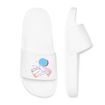 Neon Mountains Moon Sun Geometric Peaks - Women’s Pool Sliders - white - Front