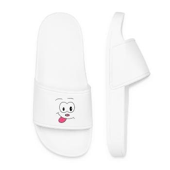 Comic drawing funny face cheeky tongue joking - Women’s Pool Sliders - white - Front