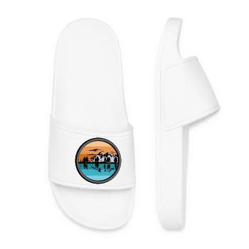 camping travel natural lake mountain lake landscape symbol - Women’s Pool Sliders - white - Front