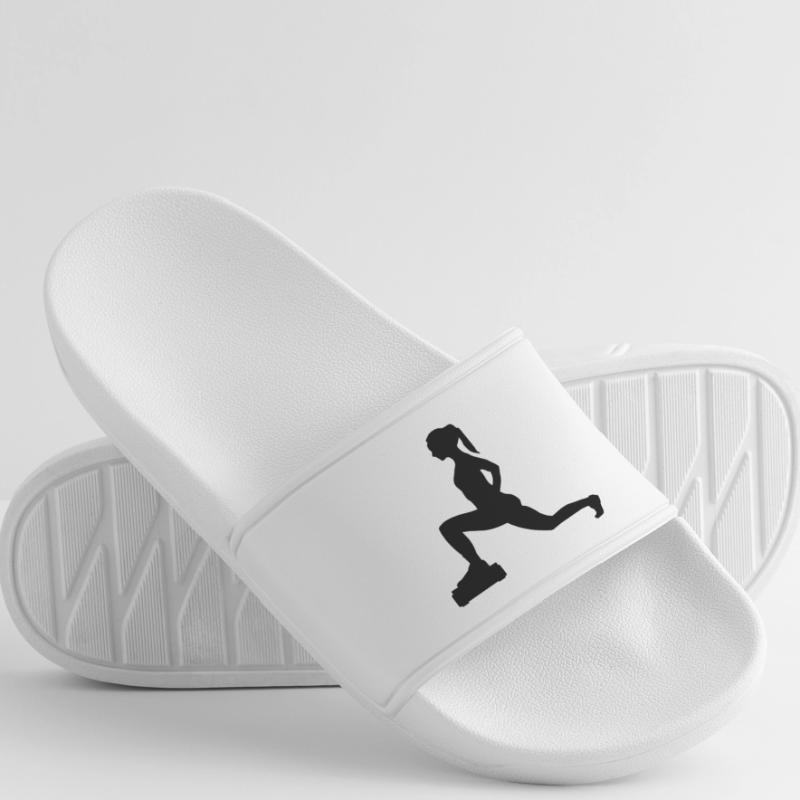 Mädchen oder Dame, die Schritte oder Aerobic macht Frauen Badelatschen