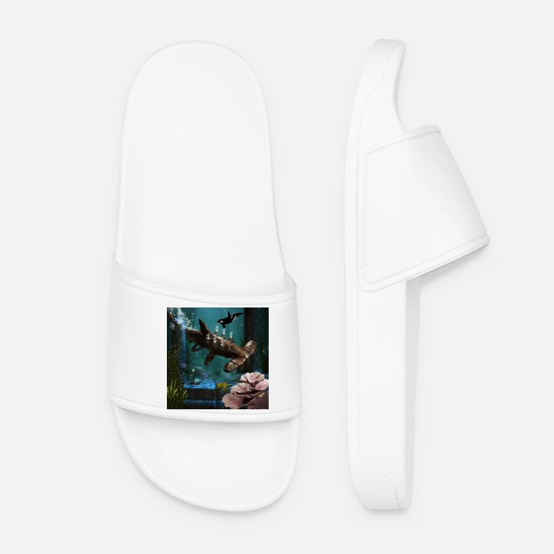 Awesome steampunk hammerhead shark - Women’s Pool Sliders - white