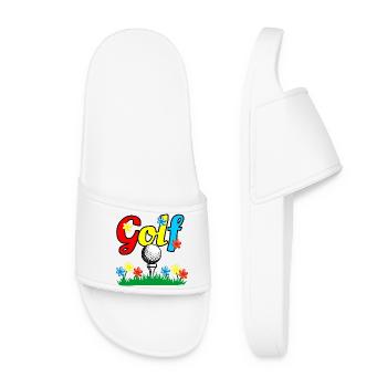 Bâton de golf et balle sur la pelouse avec des fleurs - Claquettes Femme - blanc - Devant