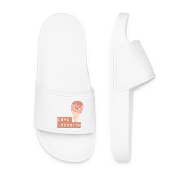 Schattige IJsje met Hartjes Schrift - Women’s Pool Sliders - white - Front
