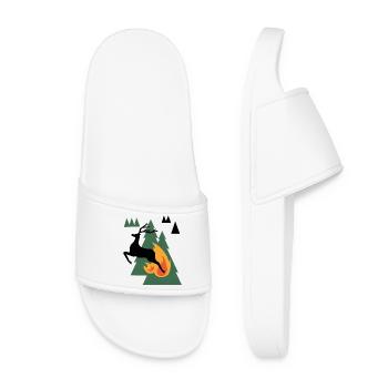 Bear by Campfire in Pines - Women’s Pool Sliders - white - Front