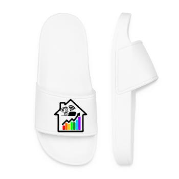 Tableau coloré fille femme sur ordinateur portable dans la maison. - Claquettes Femme - blanc - Devant