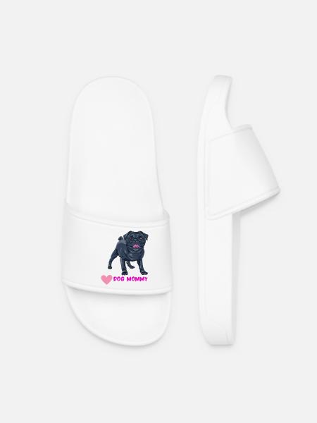 Dog Mommy – Cute Pug Motif - Women’s Pool Sliders - white