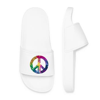 Groovy Tie Dye Peace Zeichen - Frauen Badelatschen - Weiß - Vorne