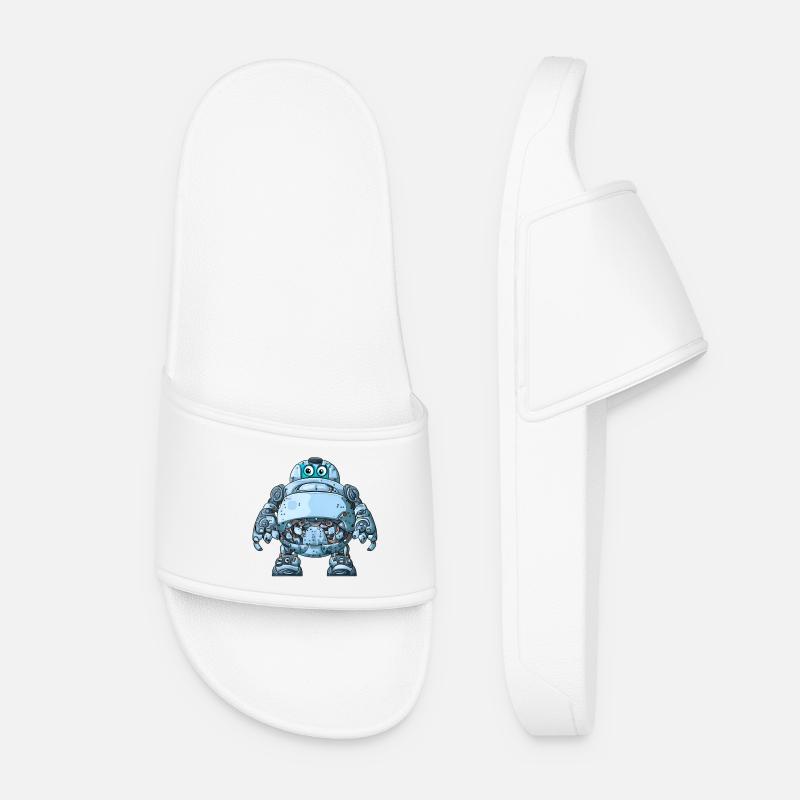 Blauer Cartoon-Roboter mit Helm - Frauen Badelatschen - Weiß