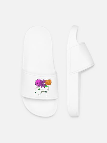 Blumenmotive mit bunten Blumen und Blättern - Frauen Badelatschen - Weiß