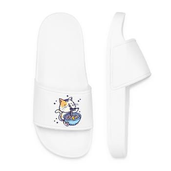 Cat Ramen Anime Dessin Animé Japonais Manga - Claquettes Femme - blanc - Devant