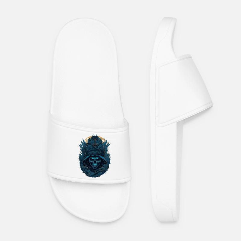 Blauer Samurai Skelett Schädel - Blauer Samurai Schädel - Frauen Badelatschen - Weiß