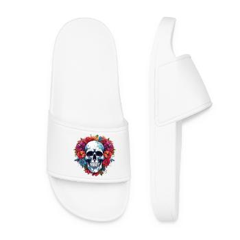 Blumenkranz Totenkopf Portrait - Frauen Badelatschen - Weiß - Vorne