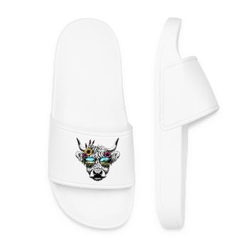 Vie dans le pays des vaches Illustration de randonnée dans les pâturages alpins Conduire du bétail - Claquettes Femme - blanc - Devant