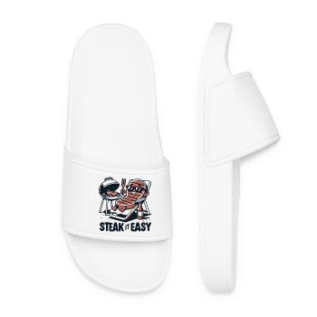 steak it easy grillen grill geschenk lustig chill - Frauen Badelatschen - Weiß - Vorne