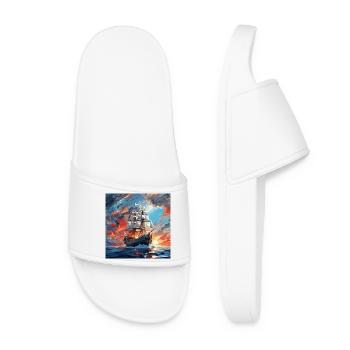 Historic Sailboat at Sunset - Women’s Pool Sliders - white - Front