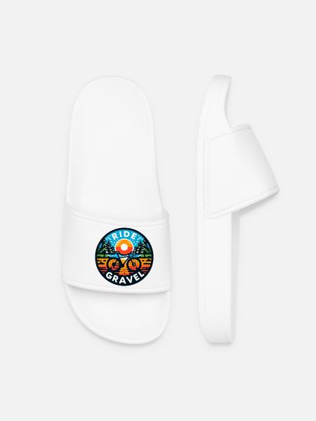 Ride Gravel Bike Bicycle Design t-shirt, sticker - Women’s Pool Sliders - white