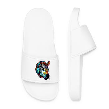 Zebra with Headphones Music Zebra Head - Women’s Pool Sliders - white - Front