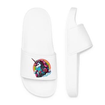 Unicorn Robot Cyborg Rainbow Science Fiction - Women’s Pool Sliders - white - Front