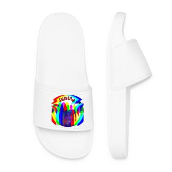 Surfer Silhouetten im Regenbogenfarben - Frauen Badelatschen - Weiß - Vorne
