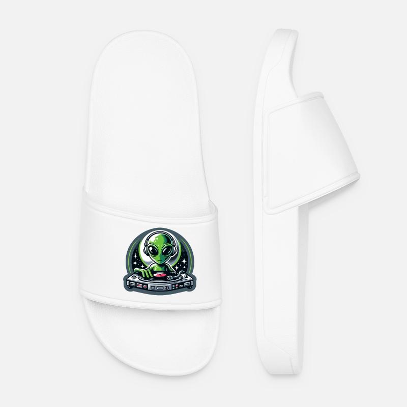 Galactic Grooves: The Extraterrestrial DJ - Women’s Pool Sliders - white