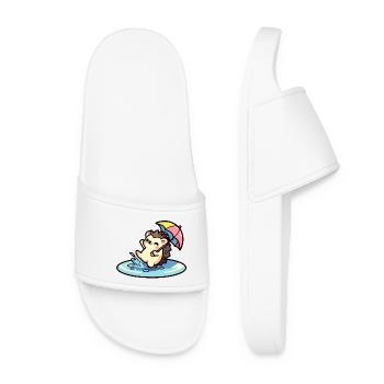 Hedgehog Puddle Party: The Rainy Day Reveler - Women’s Pool Sliders - white - Front