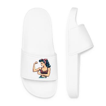 Stärke starke Frau Rockabilly Bizeps Geschenk - Frauen Badelatschen - Weiß - Vorne